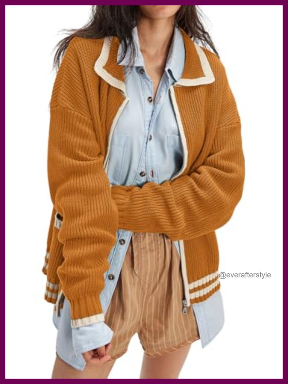 Women's Zip Up Knit Cardigan Sweater Oversized Slouchy Front Pockets